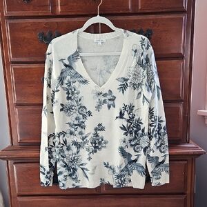 Johnny Was Cream and Black V-Neck Sweater